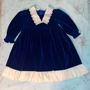 Vintage hand made navy blue velvet dress 3/4 years
